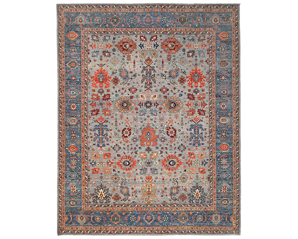 9x12 Gray Blue Aryana Afghan Hand Knotted Veg Dye Wool Area Rug
